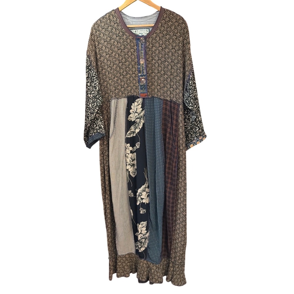 Vintage Nothing Matches Patchwork Maxi Dress Bohemian Eclectic Artisan Earthy